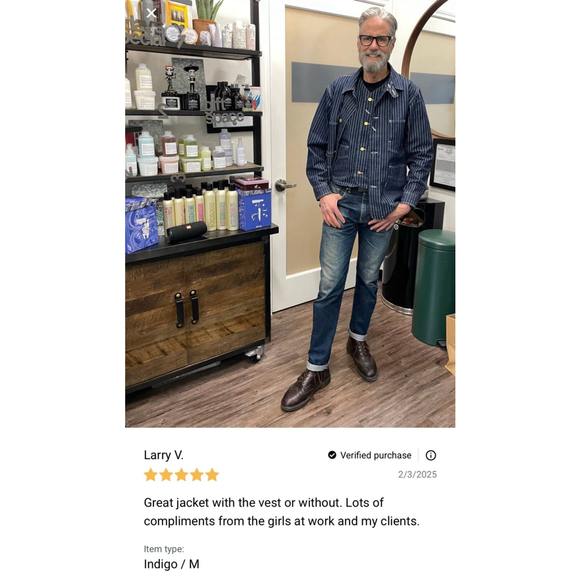 Non Stock Men's Retro Wabash Striped Railroad Denim Coat Chore Worker Jacket S - Picture 6 of 16